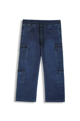 Girls Dark Blue Wide Leg Eight Pocket Trouser